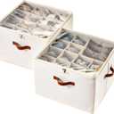 Shoe Organizer for Closet, 2 Pack Foldable Shoe Storage Containers, Fits up to 16-32 Pairs, Adjustable Dividers for Shoe Organizer, Fabric Shoe Storage Bins with Clear Cover, Beige