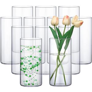 Sieral 12 Pack Glass Cylinder Vases Clear Flower Vase Tall Floating Candle Holders Centerpiece Vases for Table Home Wedding Decorations Formal Dinners (8 Inch)