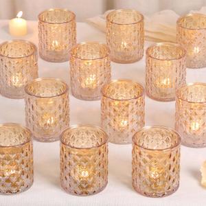 12Pcs Large Votive Candle Holders 2.8 * 3.2in Gold Tea Light Candle Holders Glass Candle Holder for Bridal Shower, Wedding, Table Centerpiece, Party, Home Decor