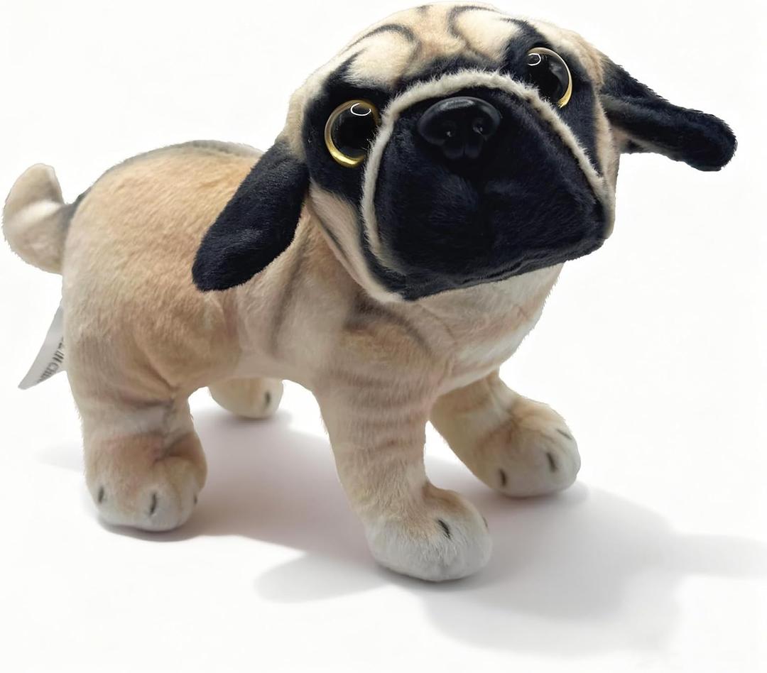 Lifelike Pug Stuffed Animal, Pug Plush Dog Stuffed Animal Toy, Realistic Soft Dog Gifts for Kids, Adults, Lovers, Birthday Gift Collection 9 Inches