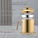 Berglander Gold Bacon Grease Container With Strainer 47oz/1.4L, Titanium Golden Plating Stainless Steel Oil Storage Container with Fine Mesh Strainer Dust-proof for Storing Frying Oil and Cooking Fat