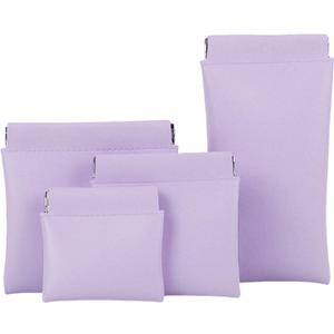 2 x 4Pcs Purse Pouches for Inside Purse, Squeeze Coin Purse Pouch, Waterproof Leather Portable Mini Makeup Bag & Travel Toiletry Organizer (Purple)