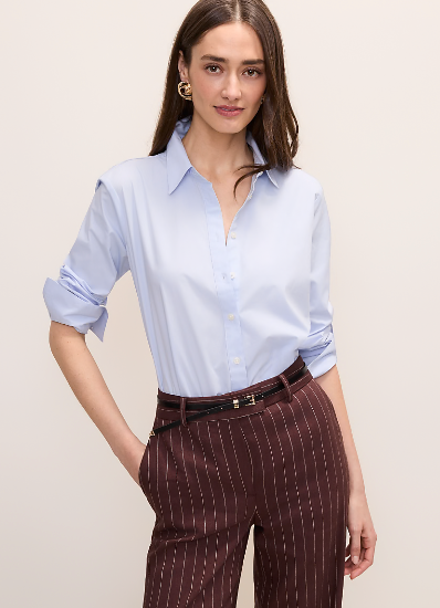Ann Taylor Women's Relaxed Perfect Shirt, Frozen Blue Color, Size M