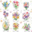 Kosiz 9 Pcs Wildflower Diamond Painting Tabletop Decorations Flower Diamond Art Kits for Adults Double Sided Acrylic Floral Table Centerpieces for Tabletop Beginner DIY Crafts Gifts Home Party Decor