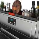 30" Magnetic Stove Top Shelf  Black Spice Rack with Red Logo and Seasoning Organizer  Kitchen Shelf for Back of Stove  Over Stove Rack and Storage Organizer
