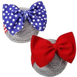 4th of July Baby Girl Outfits Bows,Large Double Headbands for Newborn,Toddler,Baby (Blue &red stripe star)