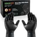 TREEGO 10 Mil Black Nitrile Gloves Heavy Duty  Raised Diamond Texture Grip, Latex Free Disposable Mechanic Work Gloves, Large, 100 Count