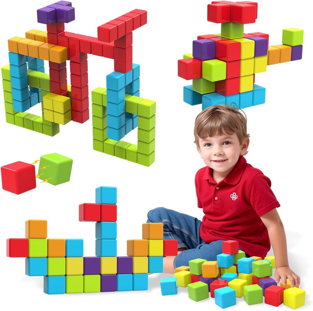 Magnetic Building Blocks, 1.65 inch Large Magnetic Stacking Cubes for Toddlers, Sensory & Montessori Toys for Boys & Girls 1 2 3 Years Old (36 PCS) (Multicolor - 36 Pieces)