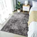 Modern Abstract 3x5 Rug, Non Slip Entryway Rug, Soft Machine Washable Rugs for Indoor Entry, Low Pile Stain Resistant Distressed Rug for Living Room, Bedroom, Dark Grey Blue