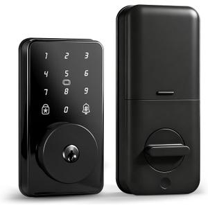 Keyless Entry Door Lock with Keypad, Biquole Smart Deadbolt Lock for Front Door with 2 Keys, Electronic Digital Keypad Deadbolt, Auto-Locking | One-time Codes | Easy Installation | IP53 Waterproof, Glossy Black 