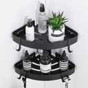 Adhesive Corner Shower Caddy with Hooks,Bathroom Shower Organizer, No Drilling Rust Proof Aluminum Shower Shelf for Inside Shower 2 Pack (Black)