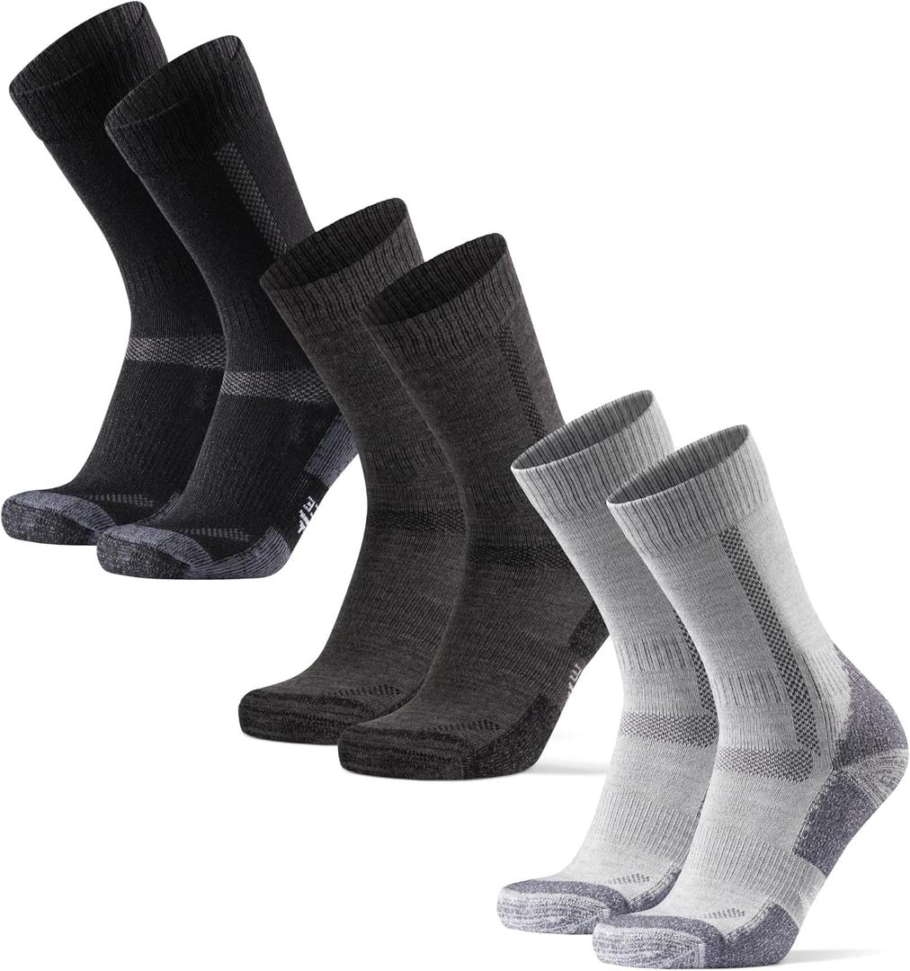 DANISH ENDURANCE Merino Wool Hiking Crew Socks for Men & Women, Cushioned Anti-Blister, Breathable - 3 Pairs (Small, Multicolor (Black, Light Grey, Dark Grey/Black))