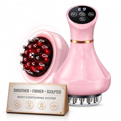 ZRCZRC Lymphatic Drainage Massager, 5-in-1 Anti Cellulite Massage Tool,Reduce the Appearance of Cellulite & Stretch Marks, Microcurrent, Red Light, Heat & Vibration, Suitable for Full-Body, Pink
