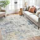 Soalmost 6x9 Abstract Area Rugs for Living Room 6 x 9 Washable Non Slip Low Pile Gray Rugs for Bedroom Dining Room Foldable Thin Blue Yellow
