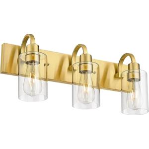 Emliviar 3-Light Vanity Lights for Bathroom, Brushed Gold Bathroom Light with Clear Glass Shade, YCE237B-3W BG