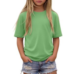 Girls' Short Sleeve T Shirts | Summer, Oversized, Crewneck, Loose Fit, Casual, Basic, for Kids 5-14 Years (Green)