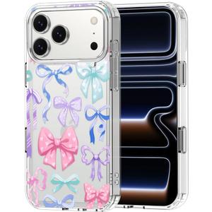 MOSNOVO for iPhone 17 Pro Max Case | Military Grade 6.6ft Drop Tested | Camera Control | Clear with Bows Design