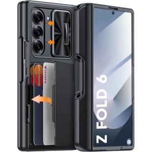 Vizvera for Samsung Galaxy Z Fold 6 Case Wallet, RFID Cards Holder [S Pen Holder] [Camera Cover] Shockproof Silicone Protective Phone Case for Z Fold 6 2024-Black