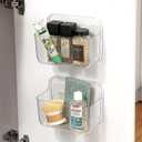 2 Pack Adhesive Cabinet Door Organizer, Compact Kitchen Under Sink Organizer, Clear Lid Storage Container for Pantry Shelves, Wall Mounted Bathroom Shower Caddy Hanging Closet Organizer