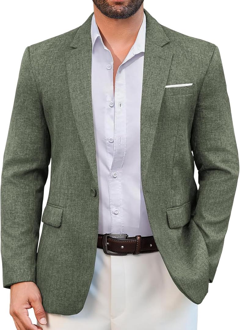 Vssjavun Blazer for Men Casual Suit Jackets Lightweight Sport Coat One Button Slim Fit Suits (L)