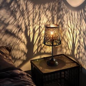 Table Lamp with Dimmer, 3 Levels Dimmable Touch Switch, Black Shadow Table Lamp, Cool Night Light for Kids, Bedroom Nightstands Lamp, Lamp for Living Room End Tables Halloween Room Decor