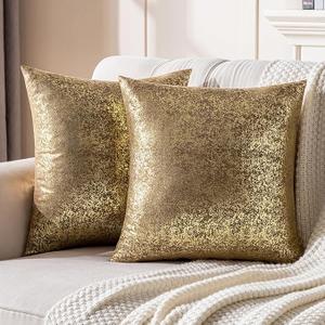JELLYMONI Sparkling Decorative Pillow Covers Set of 2, Gold Glitter Throw Pillows Cover 18 x 18 Inch for Living Room Bed Sofa Couch, Morden Home Luxury Decor(18x18in,Gold Brown)