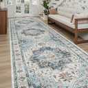 Madane 4x12 Wide Hallway Runners: Washable Runner Rug for Entryway Living Room Soft Vintage Non Slip Carpet Runner for Kitchen Dining Room Nursery Bedroom Thin Area Rug (Blue, 4x12ft)