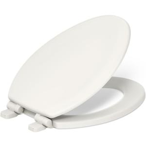 KOHLER Stonewood Quiet-Close, Elongated Toilet Seat Soft Close, Durable Wood, Easy Installation, Universal Fit, Home Essentials, Biscuit Finish, K-20466-96