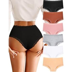 FINETOO Cotton Underwear for Women Sexy Boy Shorts Breathable Cheeky Lace Trim Panties Womens Underwear 6 Pack Size XL