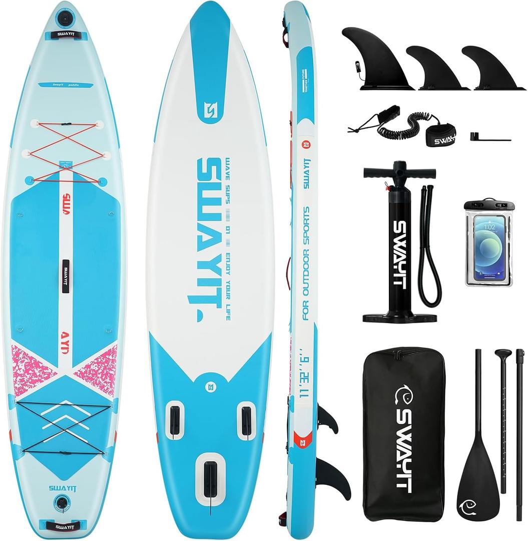 Inflatable Stand Up Paddle Board  Durable SUP for Adults & Youth,33" Wide Blow Up Paddle Board with Paddle, Pump, Backpack,Leash  All Around Stable for All Skill Levels, Carries up to 450 lbs (Geometry Blue)