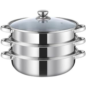 Steamer Pot for Cooking 11 inch, Steamer Pots 3-tier Multipurpose Stainless Steel Steam Pot Cookware with Handle for Vegetable (8-Quart/ 2 Tier Steamer Pot)