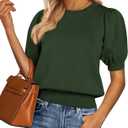 PRETTYGARDEN Womens Sweaters Spring 2026 Summer Puff Short Sleeve Sweater Trendy Cute Knit Work Blouses Business Casual Tops (Green, M)