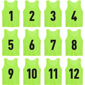 Numbered Soccer Pinnies Scrimmage Vest Soccer Bibs Sports Pennies Team Training Practice Vest for Adult Youth(12 pcs) (Medium, Neon Green)