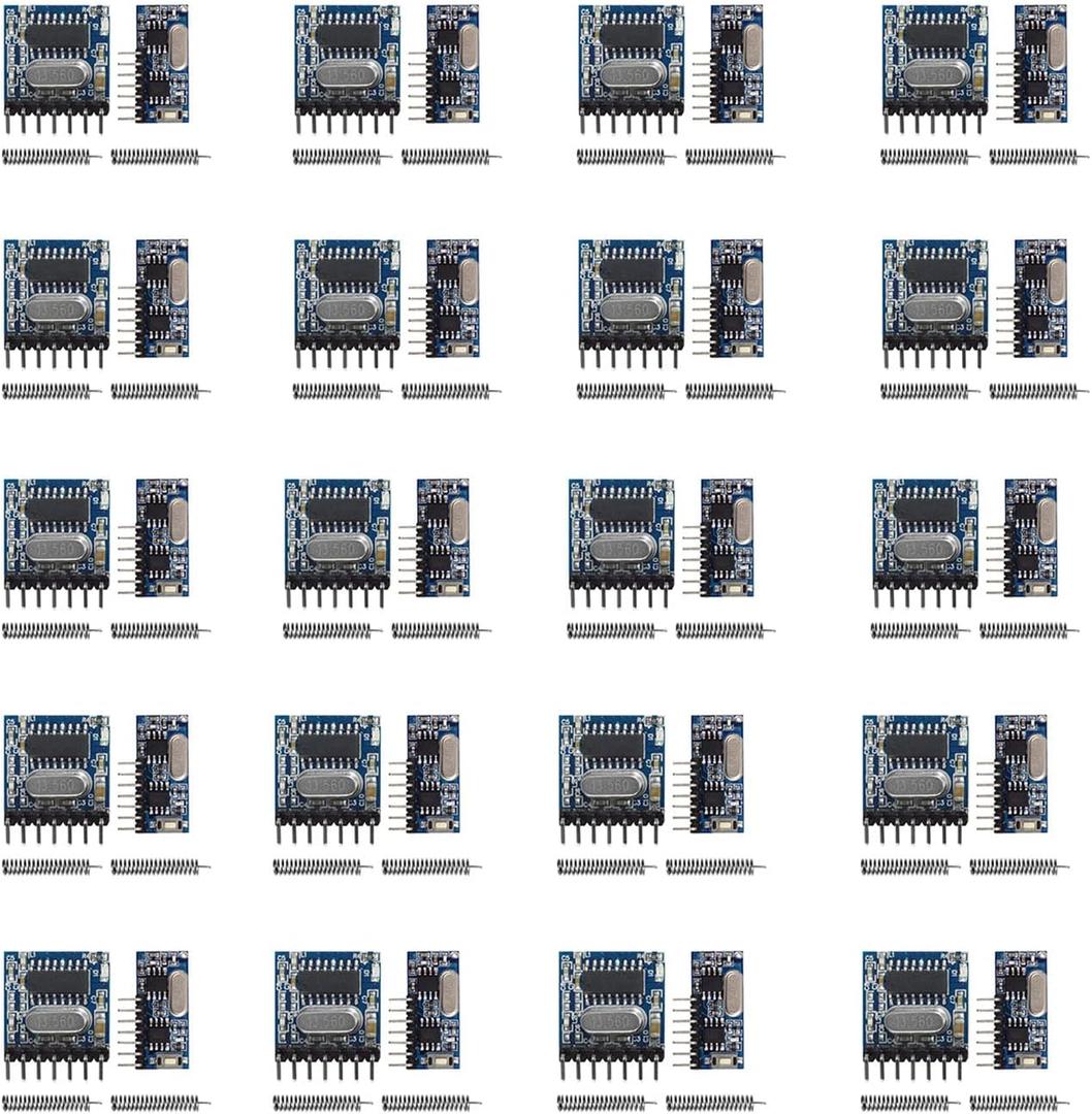 QIACHIP 20 Sets RX480E 433MHz RF Wireless Transmitter and Receiver Module + RF 433MHz Copper Spring Antenna Kit, High Frequency Super Regenerative Transceiver Module for Arduino Burglar Alarm