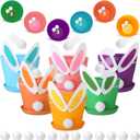 Easter Toss Ball Game with 6 Plastic Flower Pots 12 Bunny Ear Hat Decor 12 Balls Toss Play Set for Easter Party Games Spring Festival Game Family Indoor Outdoor Games Carnival Prizes
