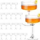 SDBALLBZ Detachable Coupe Glasses Set of 24, Plastic Martini Glasses 10oz, Ribbed Vintage Cocktail Glass with Gold Rim, Unbreakable Reusable BPA-free Stemware for Wedding Anniversary (Clear)