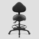 DR.LOMILOMI Pneumatic Swivel Rolling Saddle Chair with Wheels and Ergonomic Back Support for Hair Stylist, Dental Hygienist, Hygienic Clinic, Spa, Massage, Home, Office - Black Vinyl Leather - 510 KOA