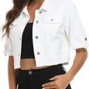 MISS MOLY Women's Cropped Denim Jackets Summer Short Sleeve Classic Casual Jean Jackets (Large, 1 White)