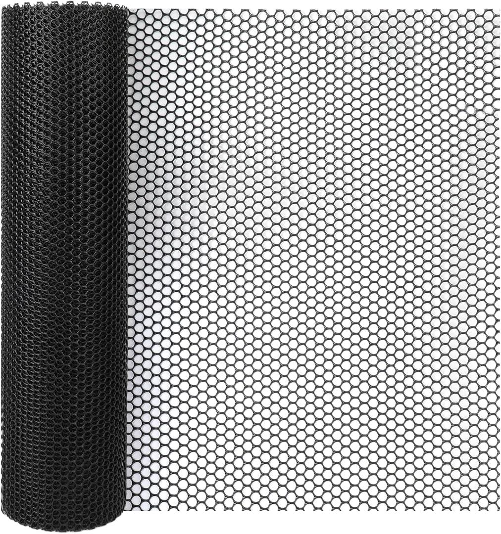 Bar Shelf Liner for Countertop, Glass Drying 24 Inch Wide Plastic Mesh Liners Mat, Non Slip Bar Mats Cabinet Liner for Pub Shelves Cupboard, 61X500CM, Black, 24"W x 196"L