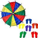 GSi Kids Play Parachute 30 Ft + Feet Spot Markers Bundle  Outdoor Games for Teens, Fitness Drills, Coordination & Team Challenges