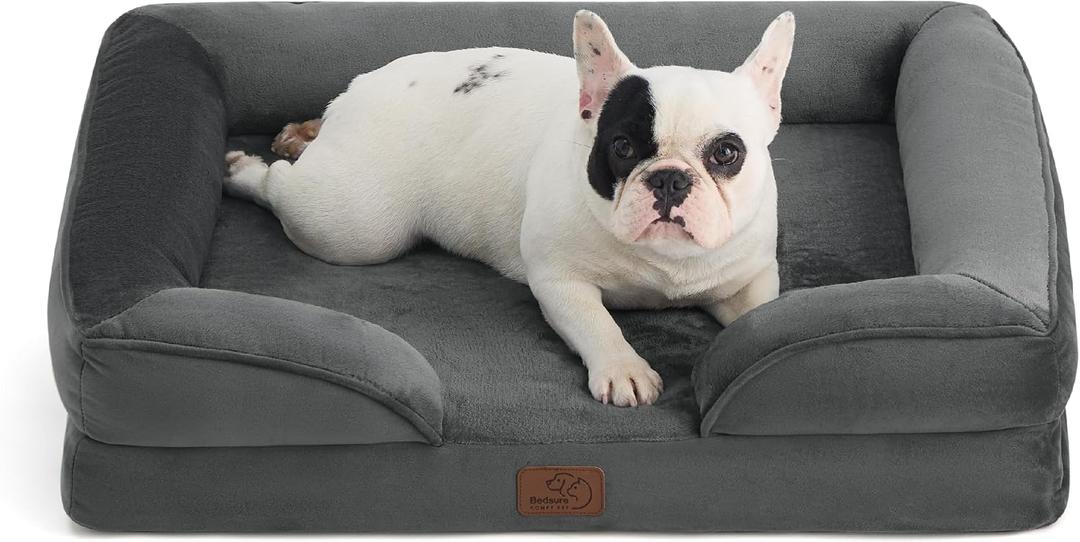 Bedsure Orthopedic Dog Bed Medium Size Dogs - Washable Medium Dog Cat Bed Waterproof, Comfort Pet Couch Sofa with Washable Removable Cover, Pets Bed with Nonskid Bottom, Dark Grey, 28"