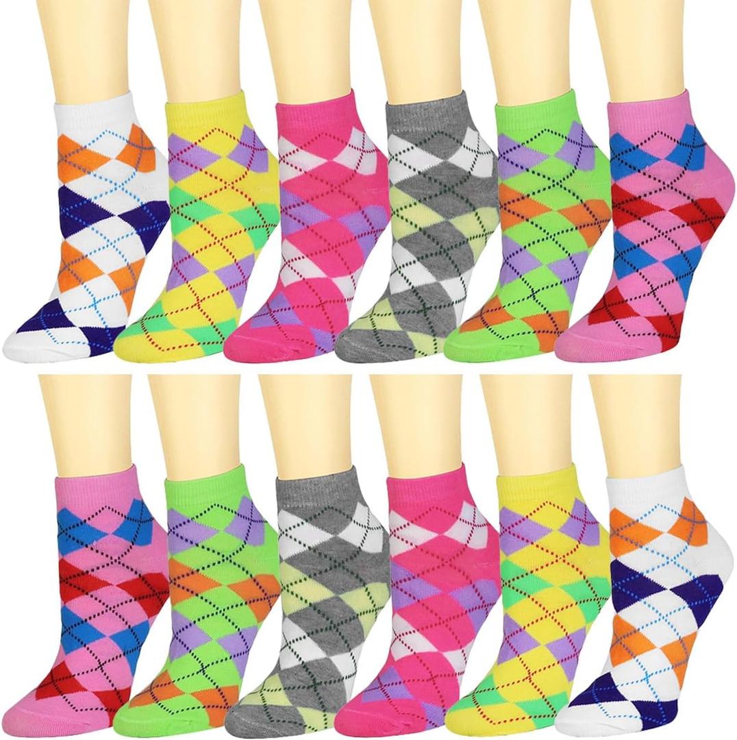 Falari 12 Pairs Women Novelty Ankle Socks Colorful ComfortSoft Lightweight Sports Athletic Socks (One Size)
