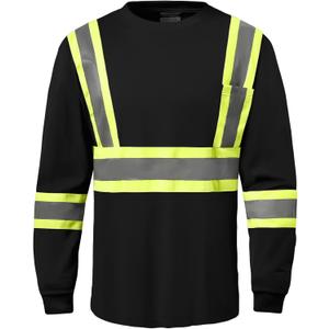 Hi Vis Safety Long Sleeve ShirtsHigh Visibility Class 3 T Shirts with Reflective Strips and Pocket, Quick Dry Mesh Construction Work Shirt for Men/Women (Black,XL)