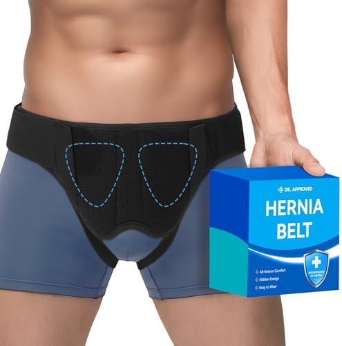 Tovrinala Hernia Belt for Men and Women, Hernia Support Truss for Single/Double Inguinal, Adjustable Waist Strap with 2 Removable Compression Pads, Black L