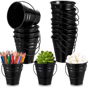 Sadnyy 12 Pcs 3.5 Inch Small Metal Buckets with Handle, Mini Metal Pail Tin Galvanized Pail Container for Crayon Storage Wedding Table Decorations Trick or Treat Flower Plant Party Gift (Black)