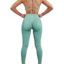 SUUKSESS Women Seamless 2 piece Workout Sets Strappy Padded Sports Bra Booty High Waisted Leggings Outfits (Light Green,S)