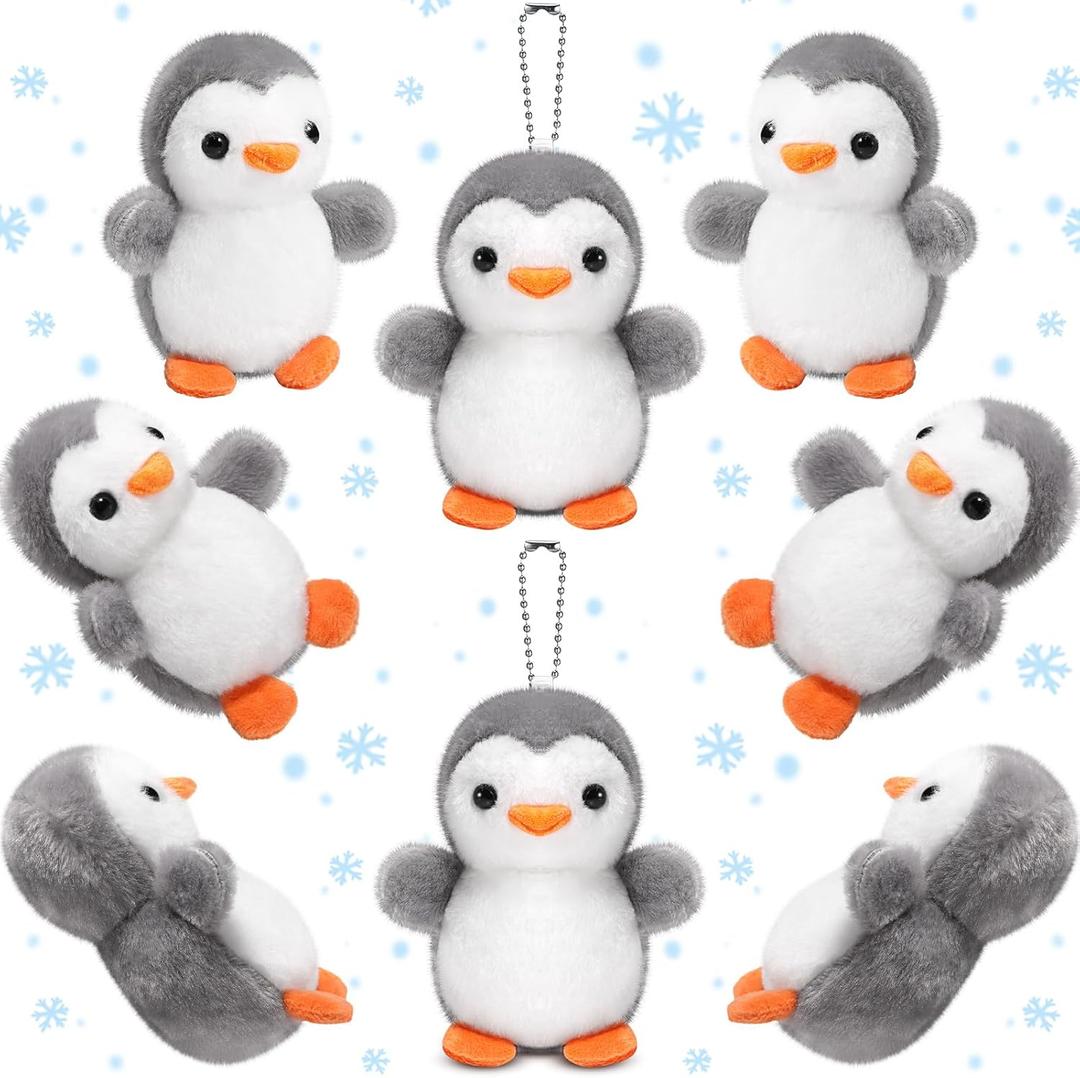 Skylety 8 Pcs Penguin Plush Keychain 4 Inch Stuffed Animal Bulk Small Hanging Stuffed Penguin Doll Mini Soft Companions Gift Present Party Favors for Kid Birthday Decoration(Grey)