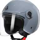 TRIANGLE Open Face Motorcycle Helmet Retro 3/4 Helmets with Clear Visor for Men Women DOT Approved (Gray, M)
