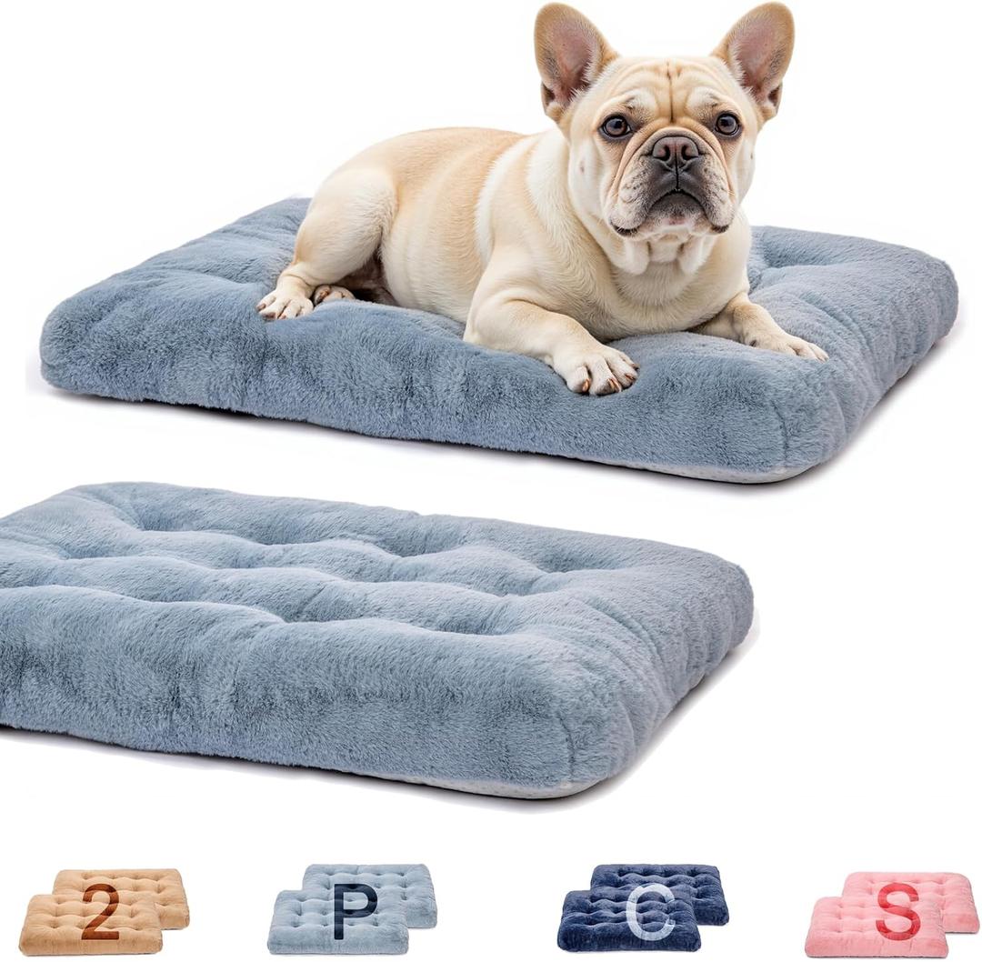 2 Pack Washable Dog Bed, Deluxe Plush Dog Crate Beds with Anti-Slip, Comfy Kennel Pad Pet Sleeping Mat for Large, Medium and Small Dogs (2 Pack x Grey, 29.0" L x 21.0" W x 3.0" Th)