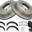 TRQ Rear Brake Pad & Rotor Kit Brake Pads Brake Rotor Parking Brake Shoe Set Ceramic Compatible with 2008-2021 Lexus LX570 Toyota Land Cruiser Sequoia 2007-2021 Tundra